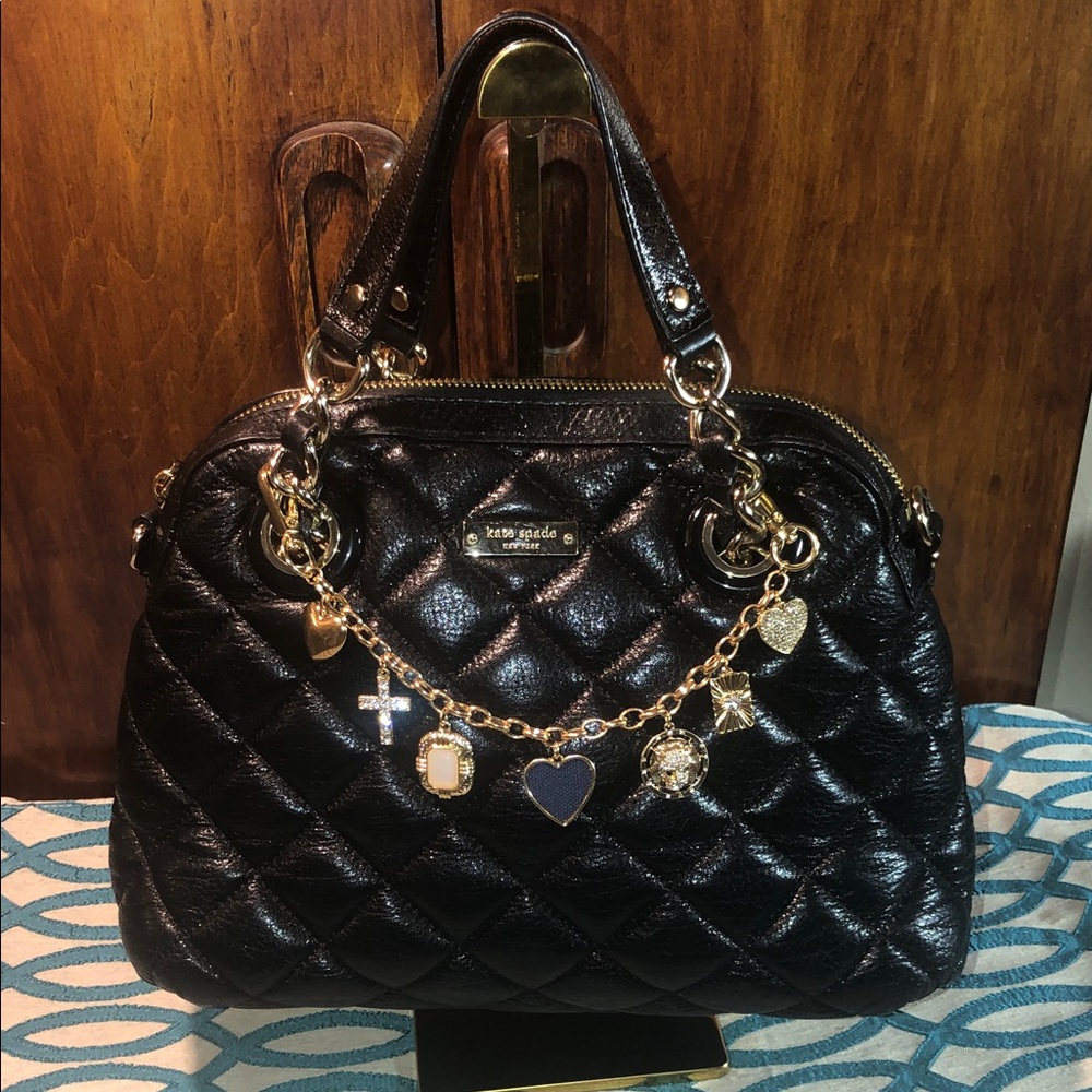 Kate Spade Black Quilted Satchel with Gold Charm